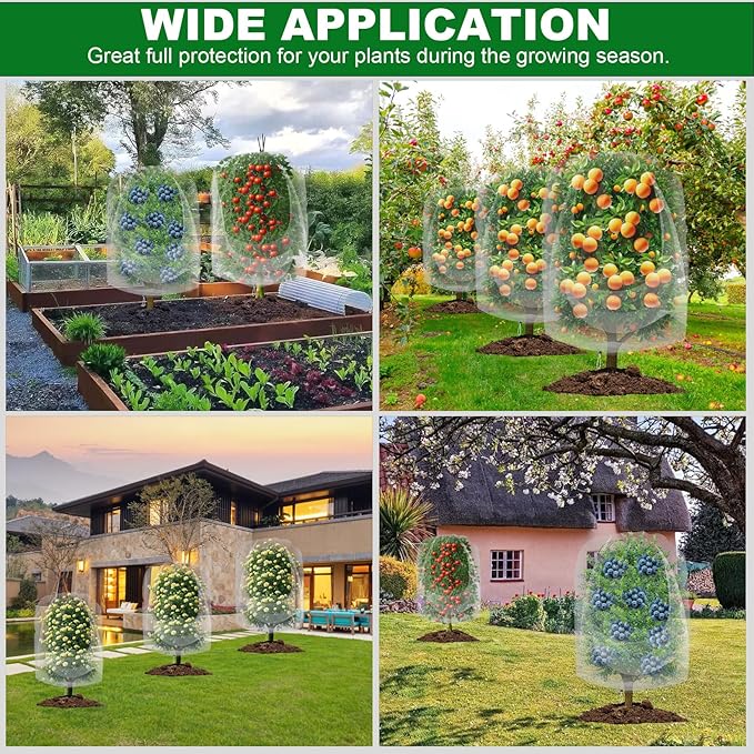 4 Pack Garden Netting for Blueberry Bushes 6ftx6.56ft with Drawstring Garden Mesh Nets Insect Netting Plant Row Covers Protection Bags for Fruit Trees Shrubs Vegetables Flowers Herbs