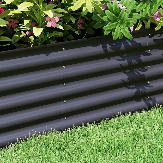 Outsunny 8' x 2' x 1.4' Galvanized Raised Garden Bed Kit, Outdoor Metal Elevated Planter Box with Safety Edging, Easy DIY Stock Tank for Growing Flowers, Herbs & Vegetables, Dark Gray