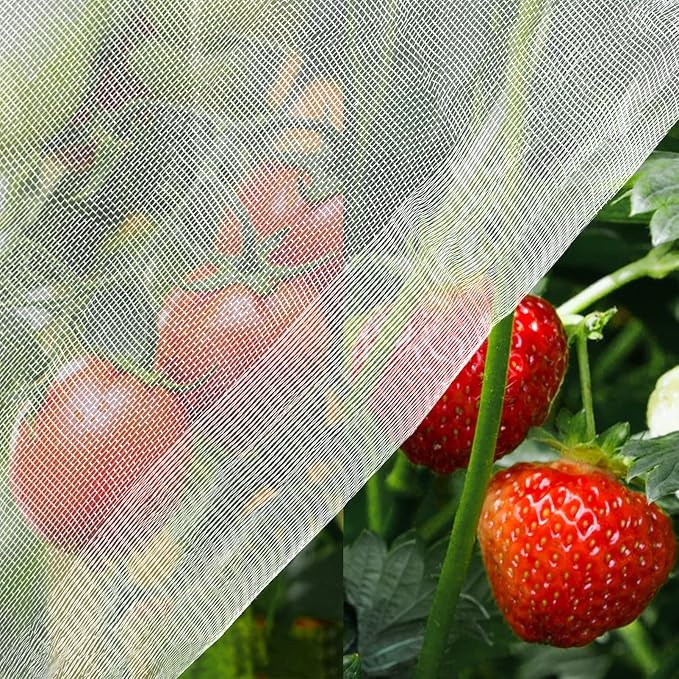 Unves 8x10ft Garden Netting, White Mosquito Net Insect Mesh Bird Netting Barrier Screen, Plant Net Row Cover for Vegetables, Garden Bed Cover Protect Fruit Tree Flowers Crops Grow