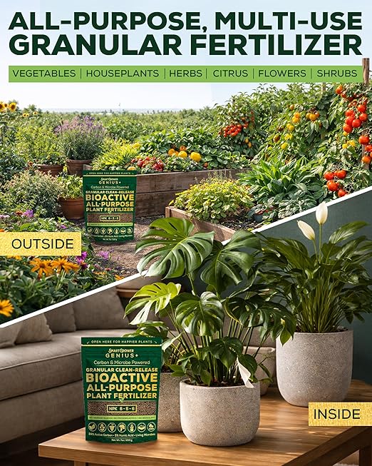 Bio-Active Plant Fertilizer Granular 6-5-6 Slow Release Carbon Enhanced Garden Fertilizer, Humic & Mycorrhizae – All Purpose Plant Food for Gardens, Indoor & Outdoor Plants, Smart Grower Genius+ 200g