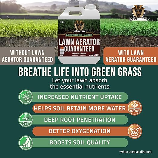 PETRAMAX Liquid Lawn Aerator 0-0-5, Liquid Aeration for Lawn, Grass Aerator & Soil Conditioner - Lawn Aerator Tool, Core Aerator & Lawn Aerator Machine Alternatives - Liquid Lawn Fertilizer - 32 Oz