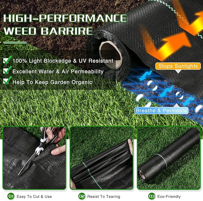Weed Barrier Landscape Fabric Heavy Duty, 4FT x 300FT Thicken Garden Fabric Weed Mats, Weed Control Garden Cloth, Woven Geotextile Fabric for Garden Beds, Underlayment, Commercial Driveway