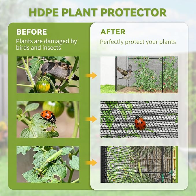 Outsunny Crop Cage, 6.6' x 3.3' x 5.2' Large Plant Protection Tent with Roll-Up Zippered Door, Outdoor Garden Cage for Vegetables, Flowers, Fruits, Raised Beds, Black