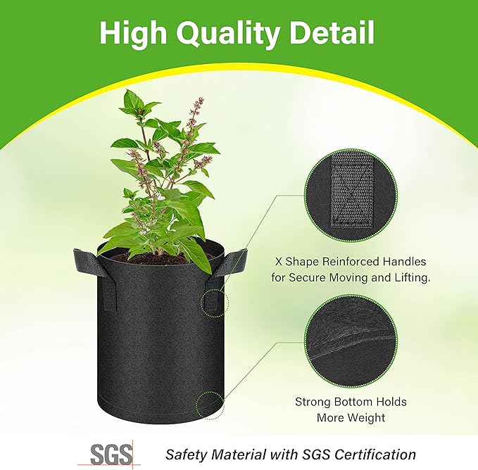 HealSmart 6-Pack 1 Gallon Nonwoven Grow Bags, Aeration Fabric Pots with Handles, Suitable for Garden Fruits, Vegetables and Flowers, Black