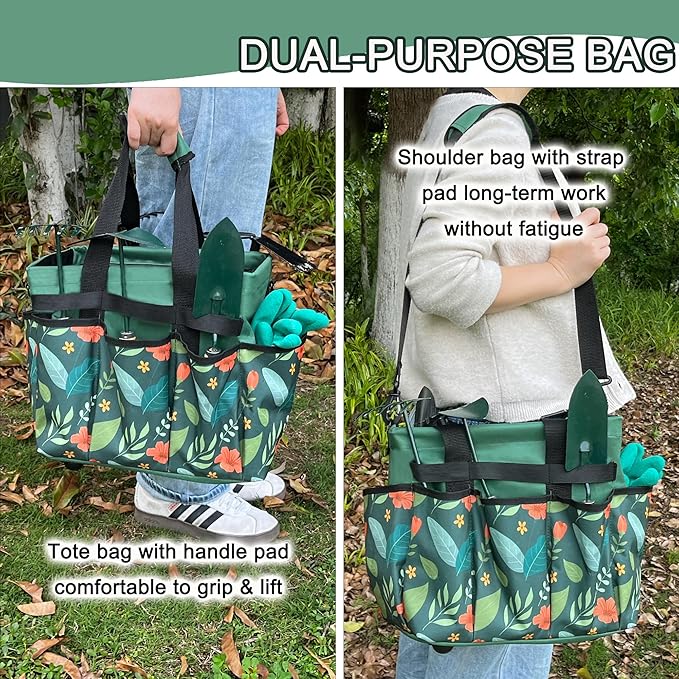 Standable Garden Tool Bag, Oxford Garden Tote Storage Bag, Portable Garden Tool Organizer Bag with Adjustable Shoulder Strap