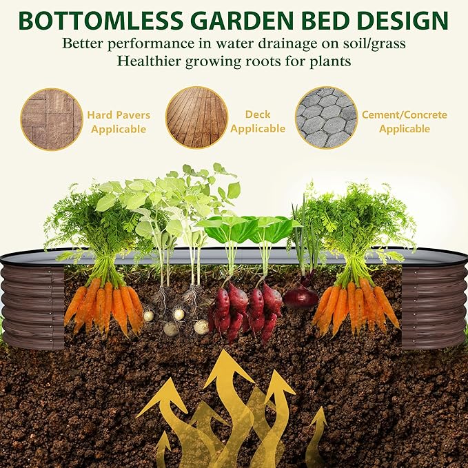 VEIKOU 8X2FT Wood Grain Raised Garden Bed, 17’’H Metal Galvanized Raised Garden Bed with Bottomless Design, 9 in 1 Raised Garden Bed Kit, Modular Raised Planter Box for Plants, Rustic