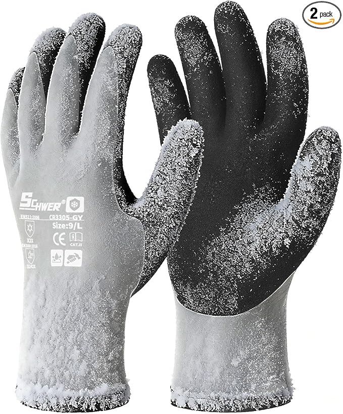 Schwer 2 Pairs 100% Waterproof Winter Work Gloves, ANSI A2 Cut Resistant Freezer Gloves for Outdoor Cold Weather Keep Hands Warm, Enhanced Warmth & Durability, for Shoveling Snow, Ice Fishing, L