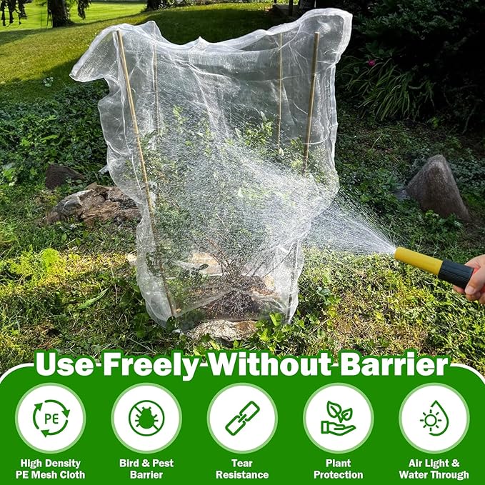 6 Pack Garden Netting for Plants 2.6x3.3ft - 3.3x4.9ft Mesh Fruit Tree Blueberry Pest Barrier Bug Netting with Drawstring 2-Size Insect Bird Netting for Tomato Vegetable Net