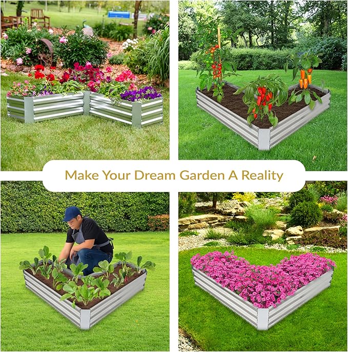 Sunnydaze Galvanized Raised Garden Bed - Metal Raised Bed for Gardening - Outdoor Planter Box for Flowers, Plants, and Vegetables - Silver - 12” H L-Shaped