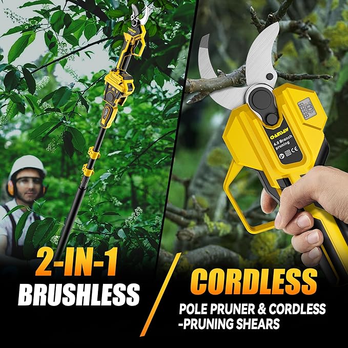 2-IN-1 Electric Pole Pruning Shears Cordless Compatibility with Dewalt 20V MAX Battery, 1.6" Cutting Diameter Pruner, 14.8 FT MAX Extension Pole Saws for Tree Trimming(NO Battery) (Pruning Shears-1)