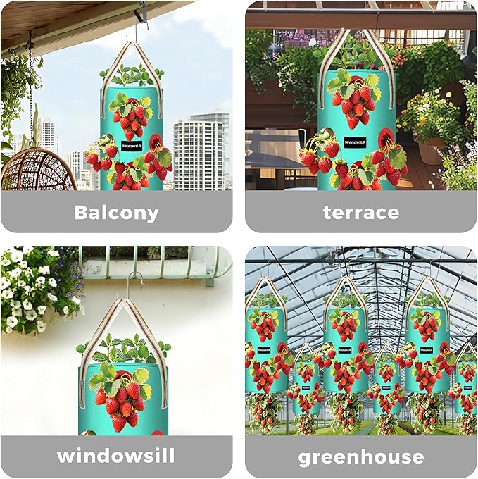 3 Pack Hanging Strawberry Planter Bags, 1 Gallon Hanging Grow Bags with Bottom Planting Hole, Thickened PE Strawberry Pot for Vegetables Herbs Tomatoes