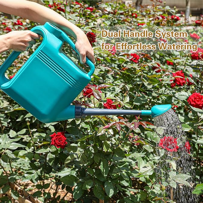 1.5 Gallon Watering Can for Outdoor & Indoor Plants, Large Garden Watering Pot with Lightweight and 5.5L Capacity, Plastic Watering Can with Long Spout and Metal Removable Sprinkler Head - Aquamarine