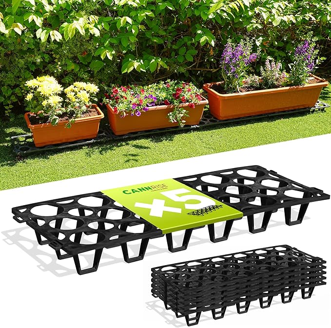 Plant Stand Outdoor – Modular Plant Riser 5 Pack for Pots, Planters & Grow Bags | Heavy-Duty UV-Resistant Elevated Pot Stand for Drainage, Airflow, Root Health & Cleaner Patios – 19.7x7.5x2.4 in (Black)
