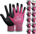 JDL 12 Pairs Nylon Nitrile Coated Gardening Gloves for Women, Touchscreen Yard Garden Gloves, Breathable Safety Work Gloves with Grip, Pink, Small