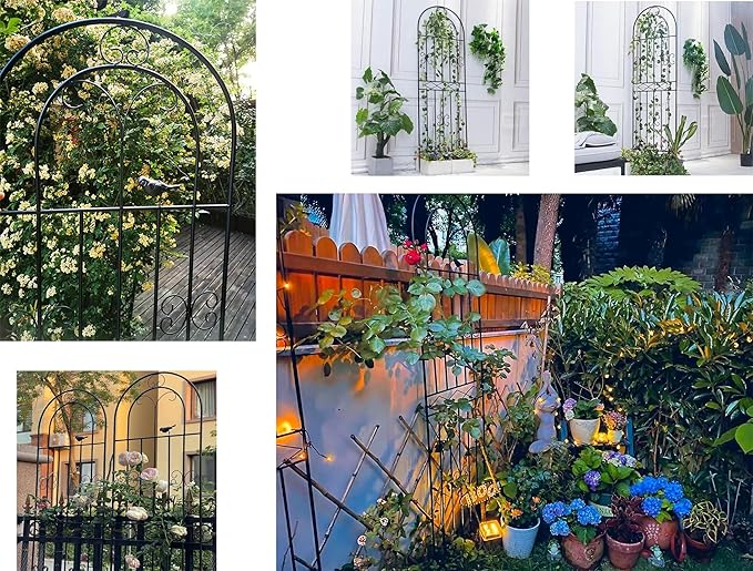 4 Pack 70.8" H x 19.7" W Metal Garden Trellis with Black Coating, Wire Lattice Grid Panel for Climbing Plants Outdoor Roses Vine Cucumbers Vegetables Flower Support (70.8" H, 4 Pack)