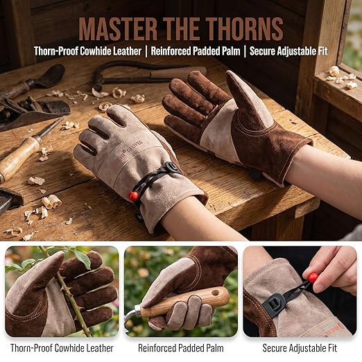 Leather Work Gloves for Women with Cotton Lining, Thorn Proof Gardening Gloves for TIG/MIG Welding, Construction (Brown, XX-Large)