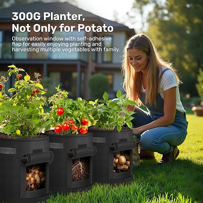 iPower 6 Pack 10 Gallon Potato Grow Bags with Flap, Garden Planting Pot with Durable Handle and Harvest Window, Thickened Nonwoven Fabric Container for Potato, Tomato, Vegetable, Carrot and Fruits