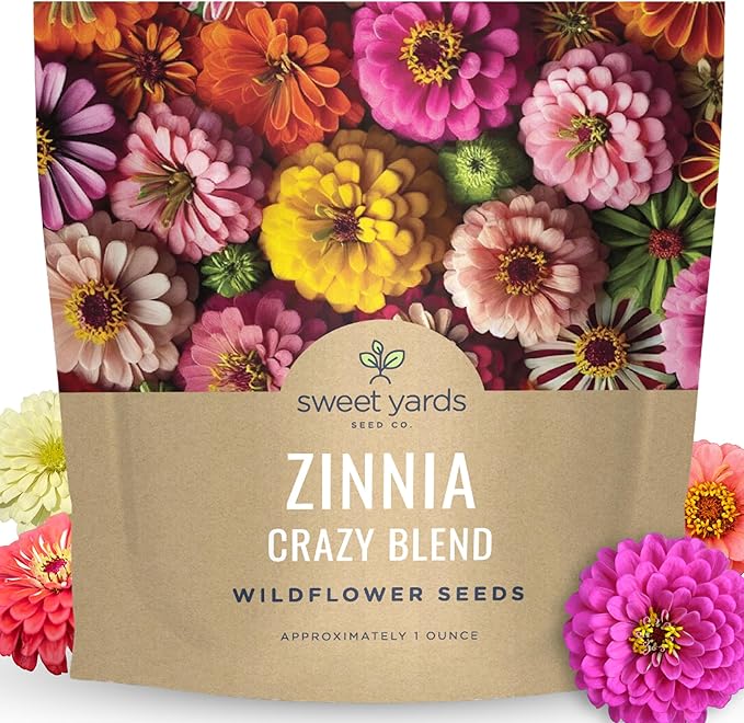 Zinnia Crazy Blend - Large 1 Ounce Packet - 4,000 Flower Seeds for Planting - Zinnia elegans