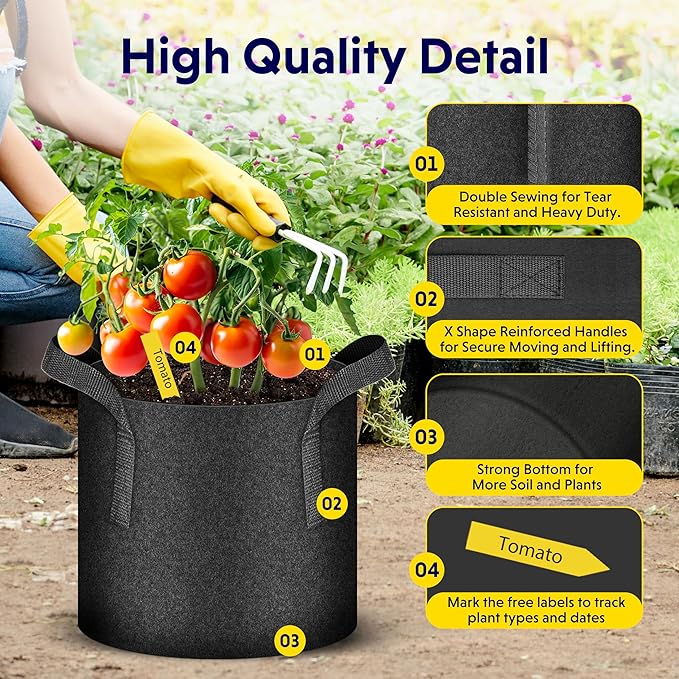 iPower 12-Pack 3 Gallon Grow Bags Heavy Duty Thickened Aeration Nonwoven Fabric Pots with Nylon Handles, for Planting Vegetables, Fruits, Flowers, Black