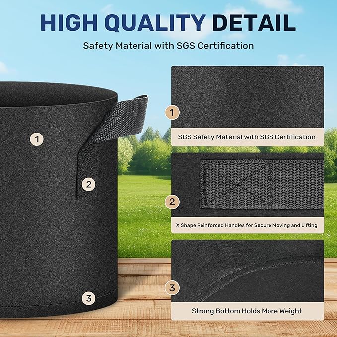 Simple Deluxe Grow Bags 10 Gallon 10 Pack Planter Pots with Handles, Thickened Nonwoven Fabric Aeration Cloth Bag, Heavy Duty Gardening for Tomoato, Potato, Vegetable, Herbs and Flowers, Black