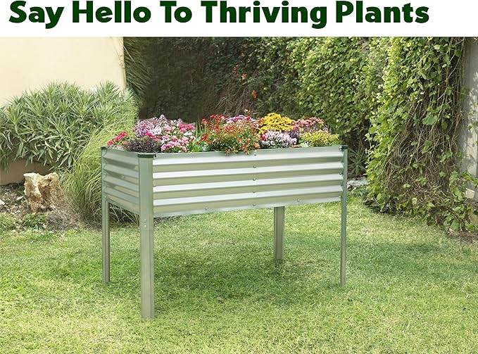 Galvanized Raised Garden Beds Outdoor with Legs // 48×24×31in Elevated Planter Box for Vegetables, Flowers (Silver) // Large Metal Garden Bed for Backyard Patio Gardening