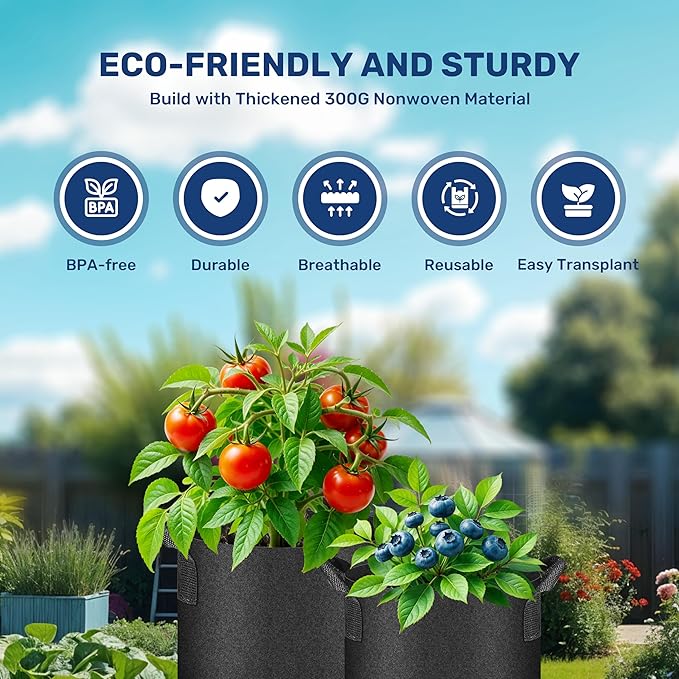 Simple Deluxe 6 Pack 7 Gallon Grow Bags, 300G Vegetable/Flower/Plant Fabric Pots with Handles, Heavy Duty Thickened Nonwoven Planting Bag