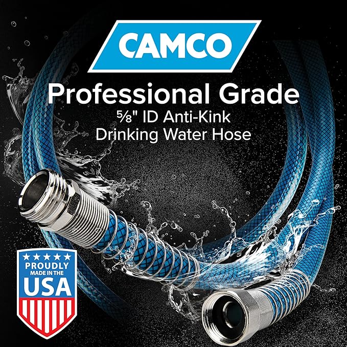 Camco TastePURE 50-Foot Premium Drinking Water Hose | Features a Heavy-Duty Reinforced PVC Construction, Machined Fittings with Strain Relief Ends, and has a 5/8-Inch Inside Diameter (21009)