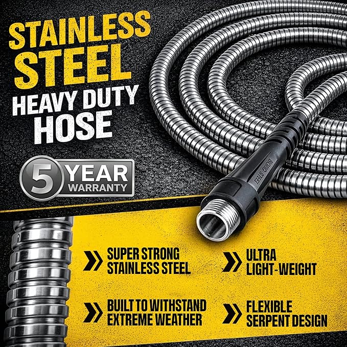 Bionic Steel Pro 150 FT Garden Hose with Nozzle, 304 Stainless Steel Metal Water Hose 150ft, Flexible Hose, Kink Free, Lightweight & Durable, Crush Resistant Fitting, Easy to Coil, 500PSI- 2026 Model