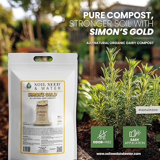 Soil Seed & Water Simon’s Gold Organic Dairy Compost – Rich, Aged Compost for Garden Beds, Raised Beds & Soil Enrichment