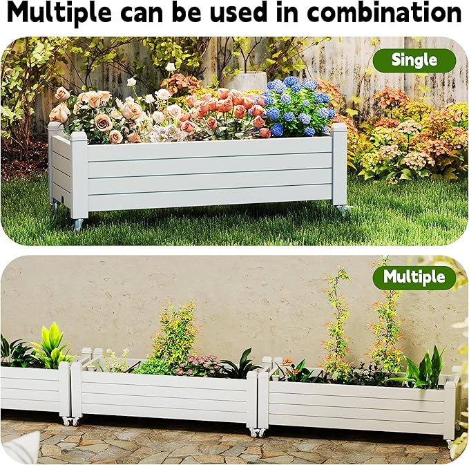 EasyUp Horticulture Garden Planter Box, Divisible Resin Planter Box for Backyard, Patio, Balcony, with 4 Legs and 4 Swivel Lockable Wheels(Ashen,43.31 * 17.72 * 17.56)