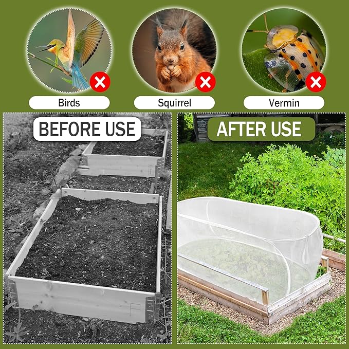 47" x 21" x 17" Garden Netting for Raised Beds, Foldable Raised Garden Bed Cover with Ground Nail, Raised Bed Cover Fit 4 x 2ft Garden Beds, Insect Bird Control, Plant Protection