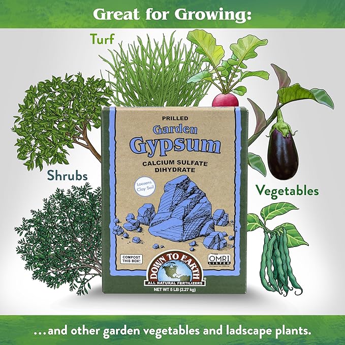 Down To Earth All Natural Fertilizers Organic Prilled Garden Gypsum - Calcium Sulfate Loosens Clay Soil Greens Grade Mini Granules, 5 lb