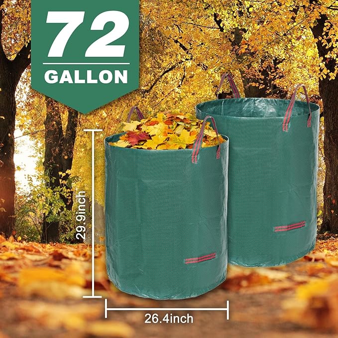 Joyhalo Reusable Yard Waste Bags - 72 Gallon, 6 Pack, Heavy Duty with Gardening Gloves & 4 Handles, Standable, Camping & Recycling