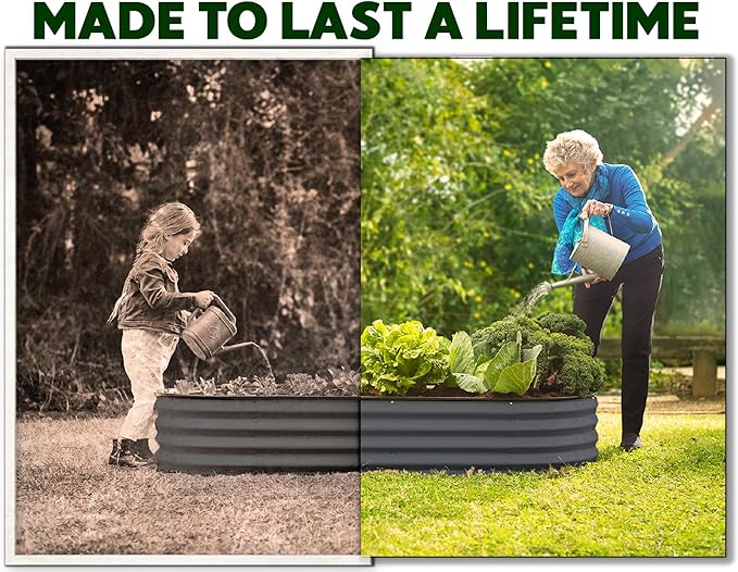 Plant & Plot Galvanized Raised Garden Beds Outdoor // 4×2×1 ft Planter Raised Beds for Gardening, Vegetables, Flowers // Large Metal Garden Box (Gray) // Patent Pending Tool-Free Assembly