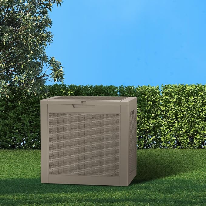Vixzen 31 Gallon Resin Deck Box - Lockable Outdoor Storage for Patio Cushions, Garden Tools, Pool Supplies（Grey，31 Gallon）