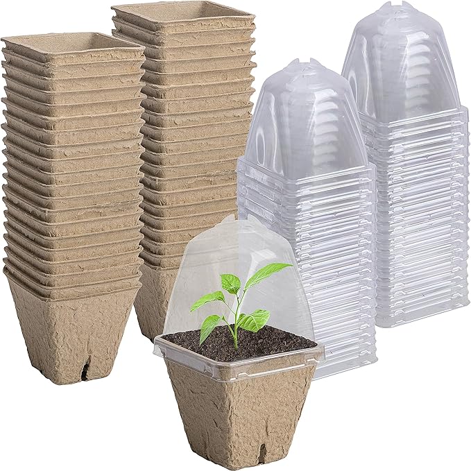 Purple Star 40 PCS Seeding Starter Pots for Planting- 2.3 Inch Square Biodegradable Nursery Pot with Humidity Dome- Peat Pots for Seedlings Garden Vegetable Flower Germination