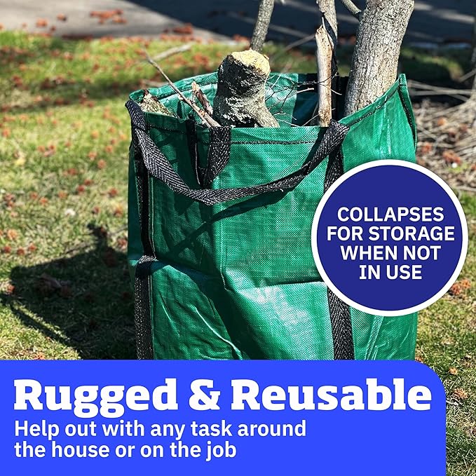 DURASACK Heavy Duty Home and Yard Bags 48-Gallon Reusable Self-Standing Lawn and Leaf Bags Garbage Can with Reinforced Handles, Green, 3 Pack