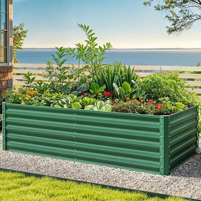DWVO 6 x 3 x 2 FT Raised Garden Bed Kit, Outdoor Galvanized Flower Bed with Gloves, Large Metal Planter Box for Vegetables, Flowers, Herbs, Fruits, Green