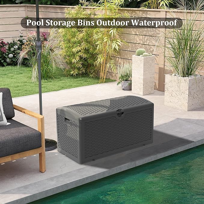 80 Gallon Resin Deck Box, Waterproof Outdoor Storage Bin for Patio, Poolside, and Garden, Lockable & UV-Resistant, Black