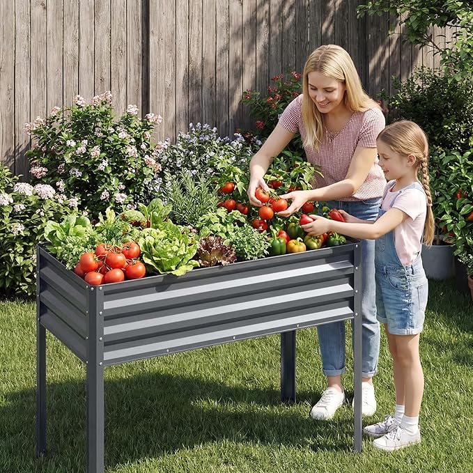 Giantex Raised Garden Bed with Legs 2 Pacs, 44" x 22" x 32" Metal Large Elevated Planter Box for Vegetable Flower Fruit Herb, Heavy Duty Outdoor Gardening Planter for Backyard Patio Balcony, Gray