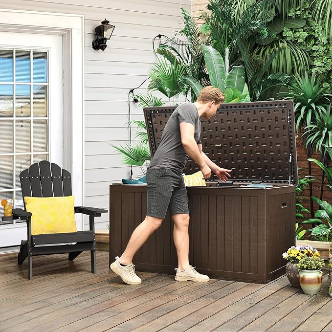 YITAHOME 230 Gallon Large Deck Box with Divider & Side Handles, Outdoor Double-Wall Storage for Patio Furniture Cushions, Garden Pool Accessories, Waterproof & Lockable