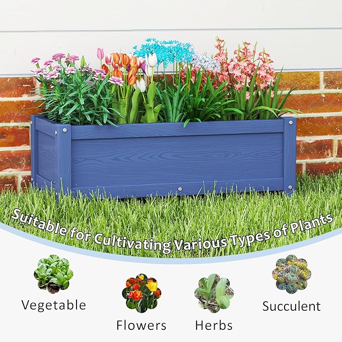 HDPE Raised Planter Box Outdoor,Rot-Resistant and Non-Cracking,Small Raised Beds for Gardening 29.5 * 14.4 * 9.8 in for Yard,Lawn,Outdoor Planter Boxes Rectangle with Drainage Holes Navy