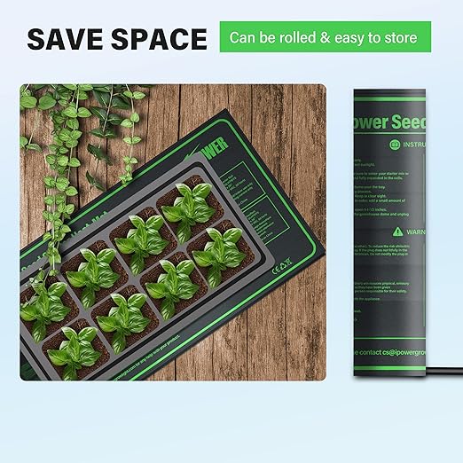 iPower GLHTMTSV1 Durable Waterproof Seedling Heat Mat Warm Hydroponic Heating Plant Germination Starting Pad, 10" x 20", Black