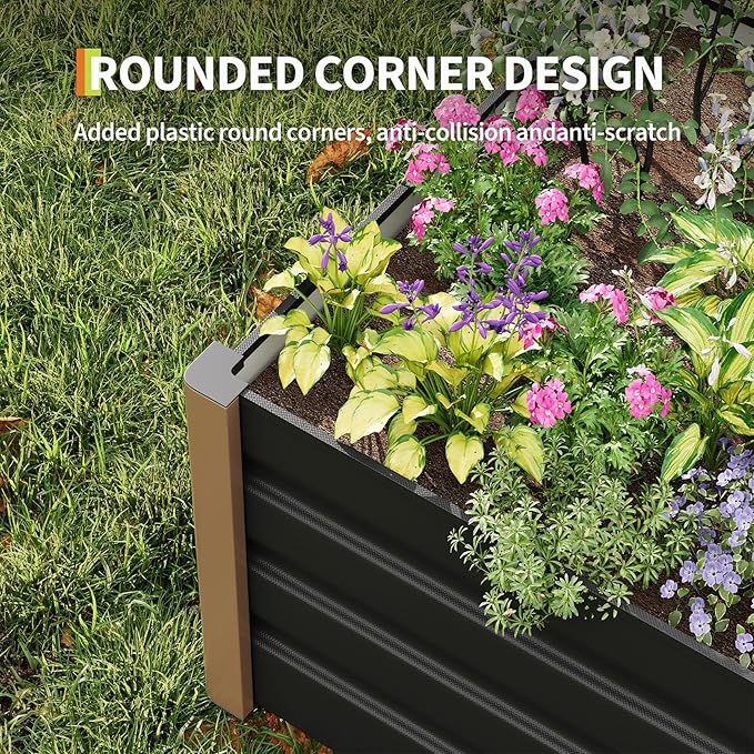 Garvee 2 Pack Aluminum Raised Garden Bed 48x24x16 Inch, Open-Bottom Deep Design with Rounded Safety Corners & Anti-Cut Trim, Large Outdoor Planter Box Kit, Gray