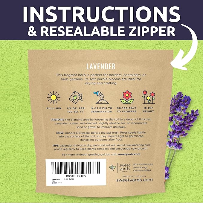 Lavender - Large 1/4 Ounce Packet - 7,000 Flower Seeds for Planting - Lavandula angustifolia