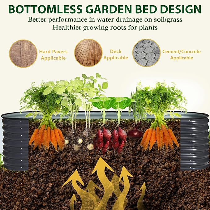 VEIKOU 8x2x2 ft Galvanized Raised Garden Bed, 23.1" Tall 9 in 1 Modular Planter Box, Outdoor Raised Garden Bed for Vegetable Flower Herb, Grey