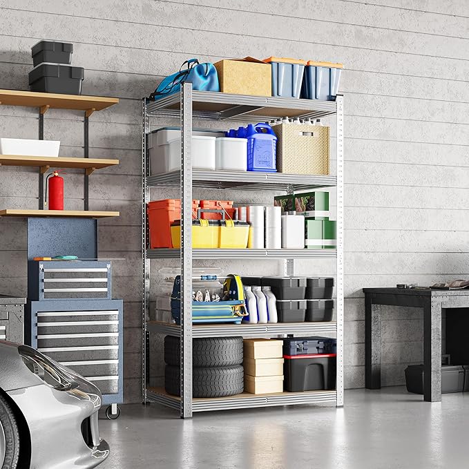 Yaheetech Storage Shelves, 5 Tier Heavy Duty Adjustable Metal Shelving Unit, Industrial Utility Rack for Garage Warehouse Pantry Closet (35.5 W x 16 D x 71 H Inches, Silver)