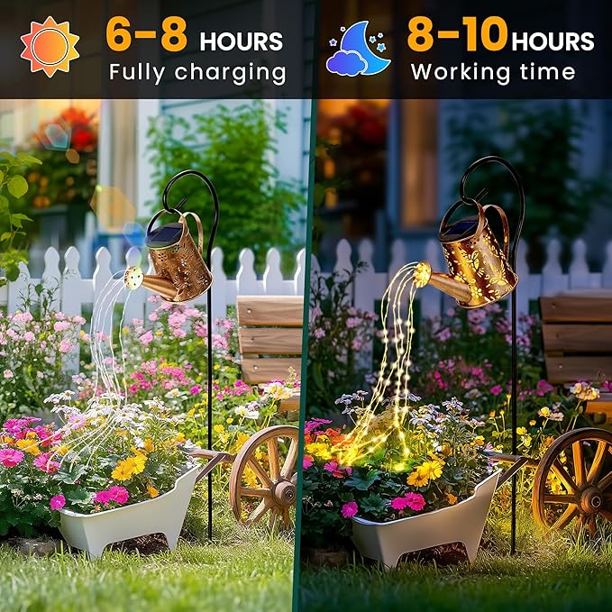 Solar Watering Can Lights, Waterproof Garden Solar Outdoor Decorative Lights, Metal Hanging Lights for Patio Yard Backyard, Gardening Birthday Gifts for Mom Grandma Women