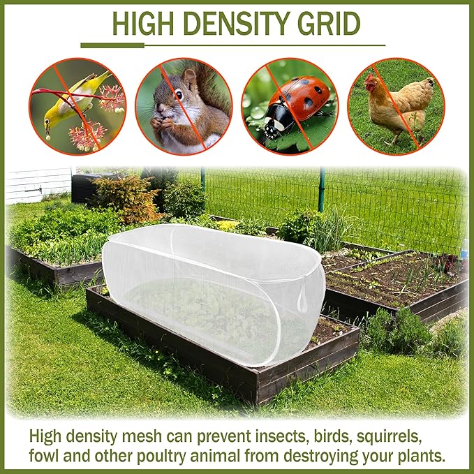 47" x 21" x 17" Garden Netting for Raised Beds, Foldable Raised Garden Bed Cover with Ground Nail, Raised Bed Cover Fit 4 x 2ft Garden Beds, Insect Bird Control, Plant Protection