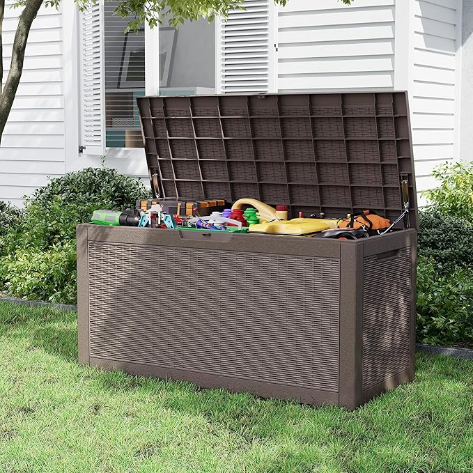 Oudoor Storage Deck Boxes Waterproof, Waterproof and UV Resistant Outdoor Storage Box Lockable Lid for Delivery Box, Indoor, Garden Tools, Pool Supplies, Patio (Grey, 100 Gallon)